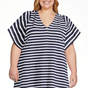 Women’s Free Assembly V-Neck Dress with Flounce Sleeves Navy Striped XXXL NWT